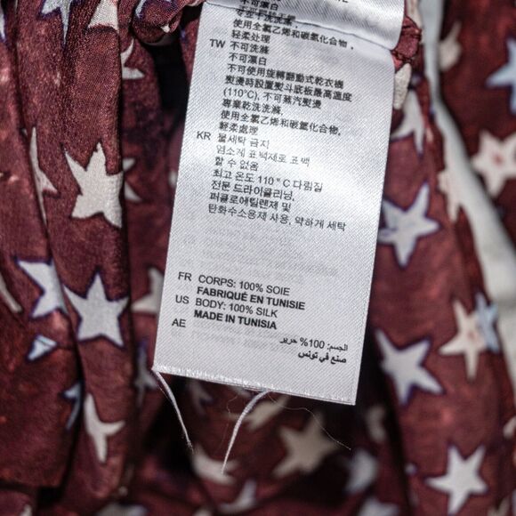 Sandro Paris 100% Silk Button up Blouse Burgundy with stars print Women's S - Picture 7 of 9